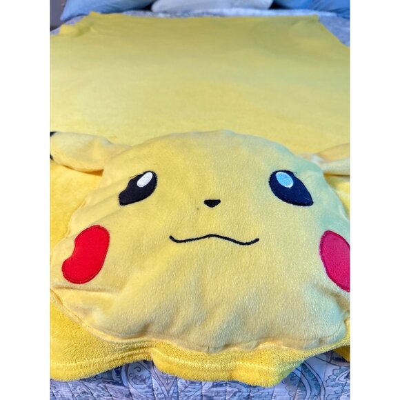 Pokémon Pikachu Fleece Blanket Pillow Throw Wrap Yellow Kids Sleeping Bed Nap - Picture 3 of 7